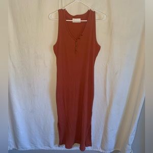 Burnt Orange Ribbed Midi Dress